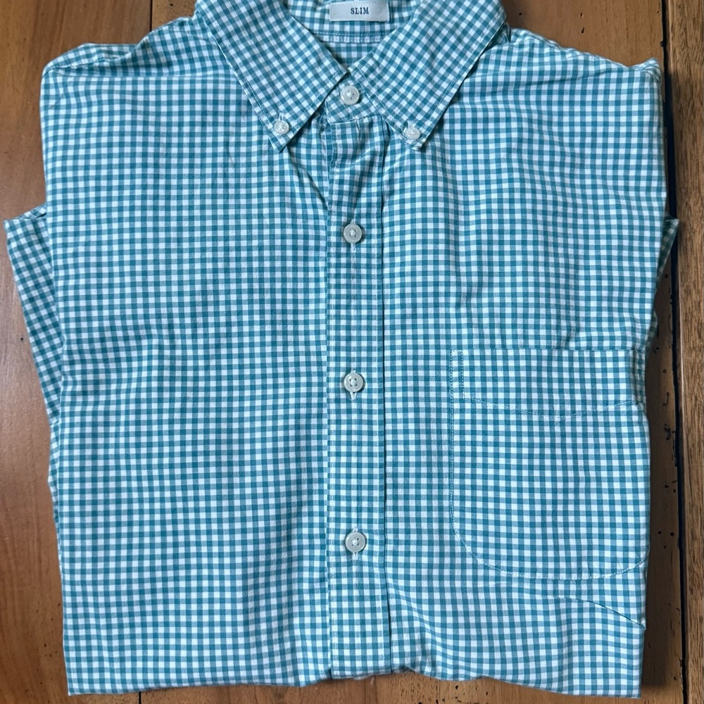 J. Crew Green and White Gingham Shirt